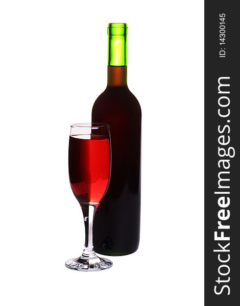 Glass and bottle of wine. Isolated object on a white background