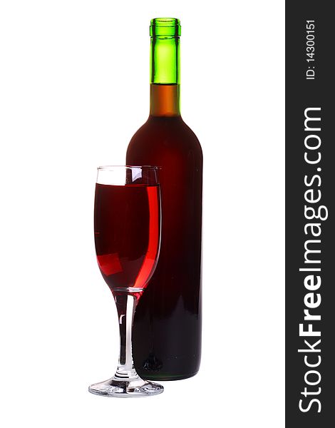 Glass and bottle of wine. Isolated object on a white baklground