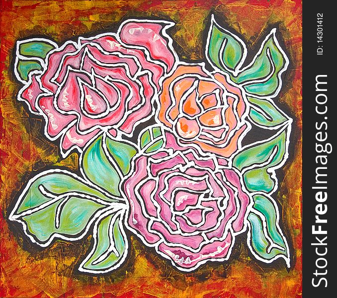 Acrylic painting of roses flowers