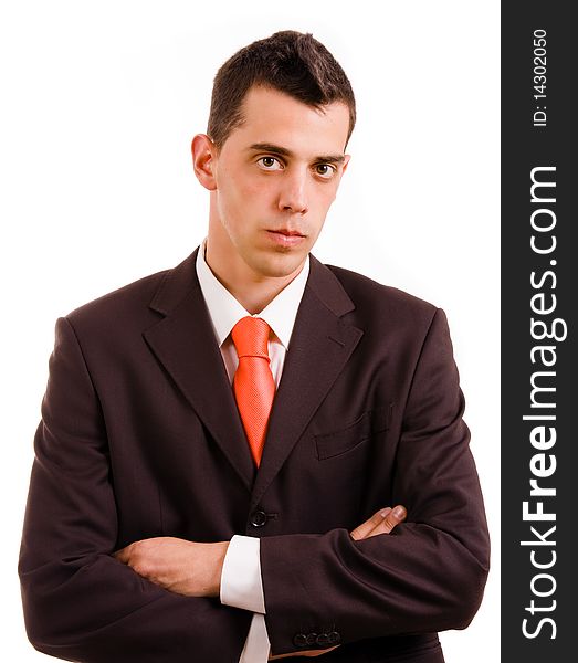 Portrait of a young business man isolated on white background