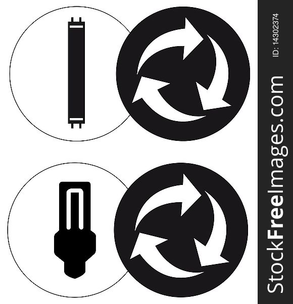 Recycling lamps and neon symbols. editable illustration. Recycling lamps and neon symbols. editable illustration