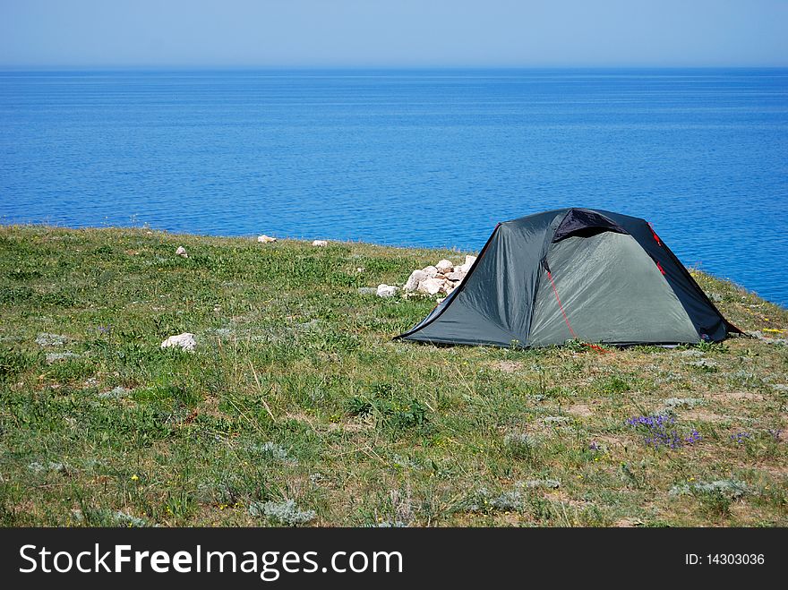 Tourist tent on the Western coastline of the Black sea