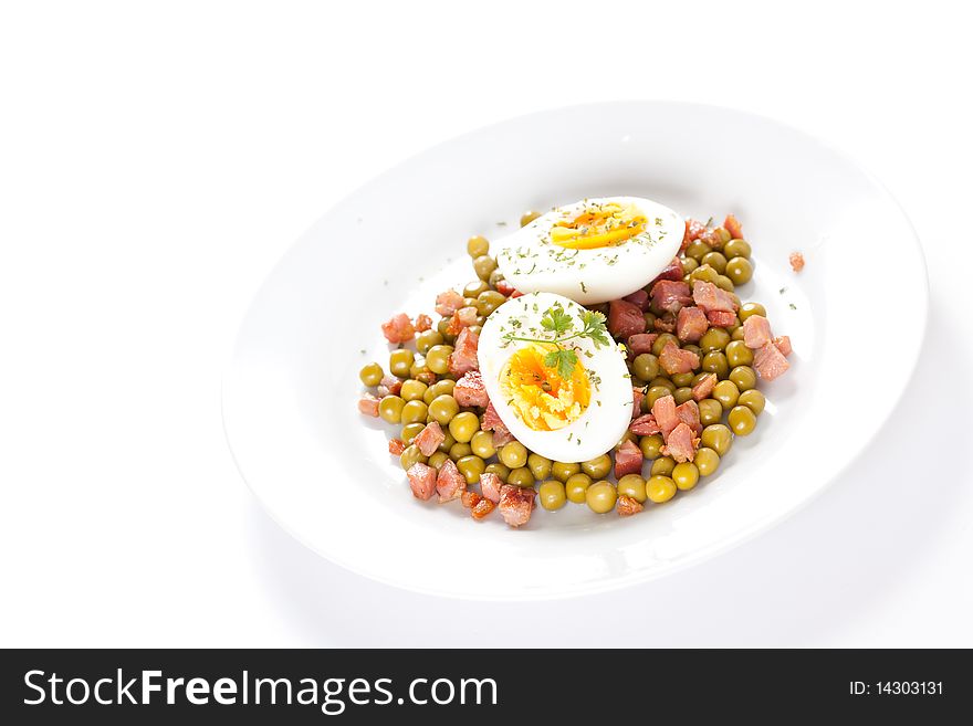 Egg dish with ham and peas