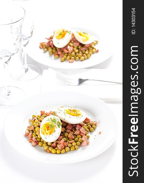 Egg dish with ham and peas