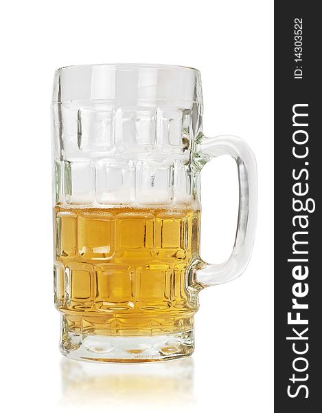 A mug of beer half empty (clipping path included). A mug of beer half empty (clipping path included)