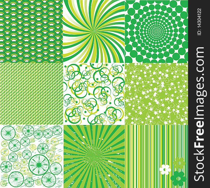 Green and white backgrounds , nine patterns