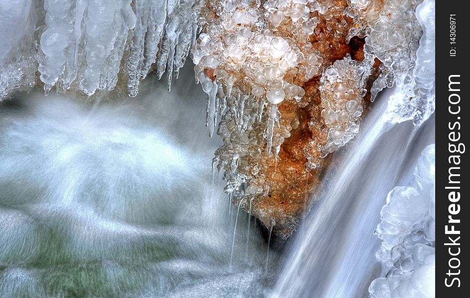 Little waterfall and needle ice