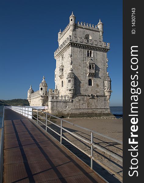 Belem tower is a portuguese discoveries landmark in Lisbon