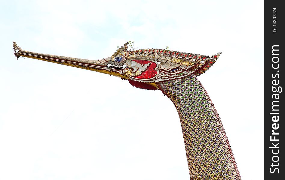 Swan head sculpture of Charor temple monastery, Nonthaburi district, Thailand
