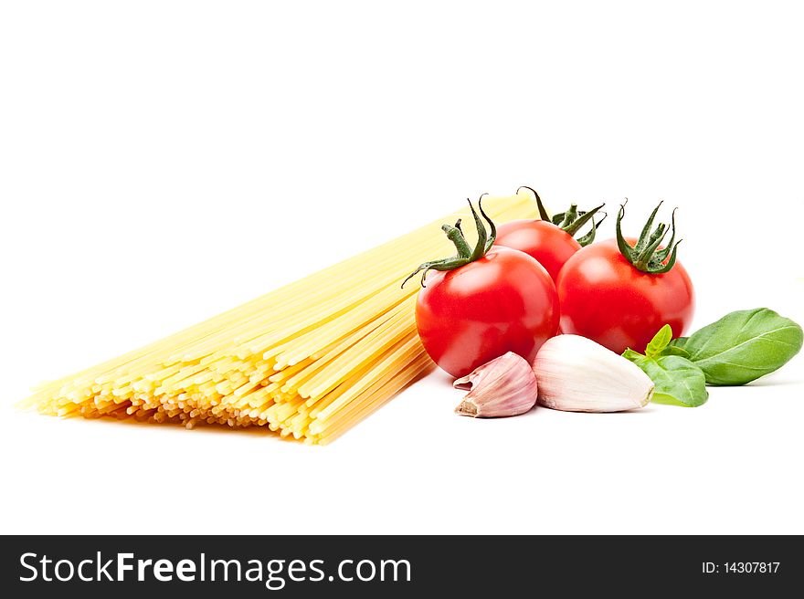 Pasta with tomato sauce ingredients for