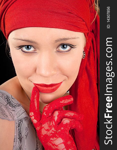 Portrait of a young girl in red color. Portrait of a young girl in red color