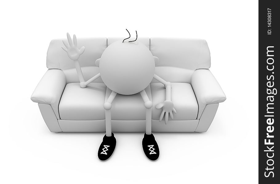 3D The Character Sits On A Sofa