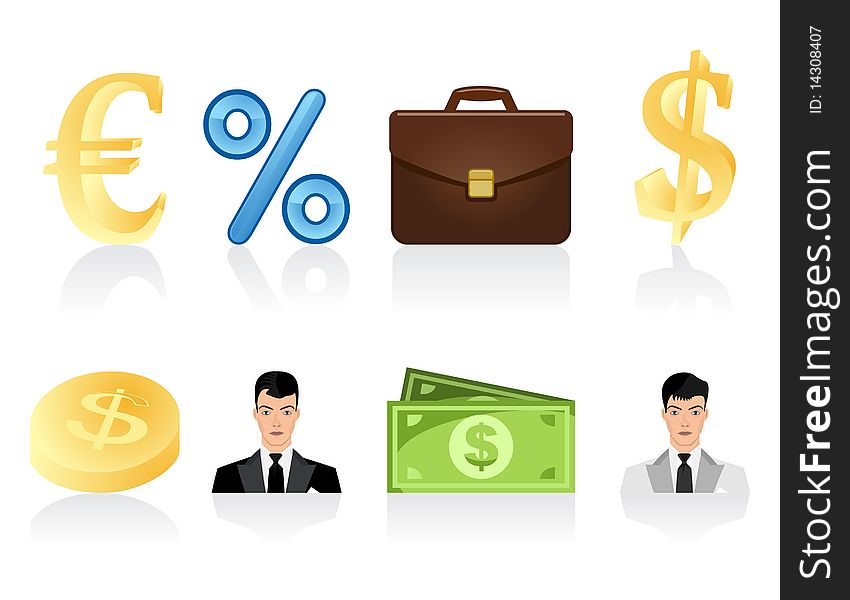 Icons on business a theme. A  illustration. Icons on business a theme. A  illustration