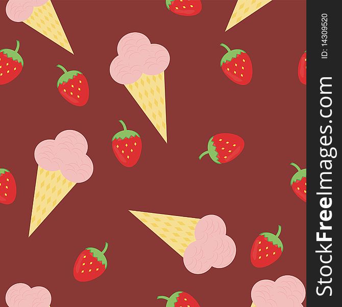 Seamless background with strawberry and ice cream