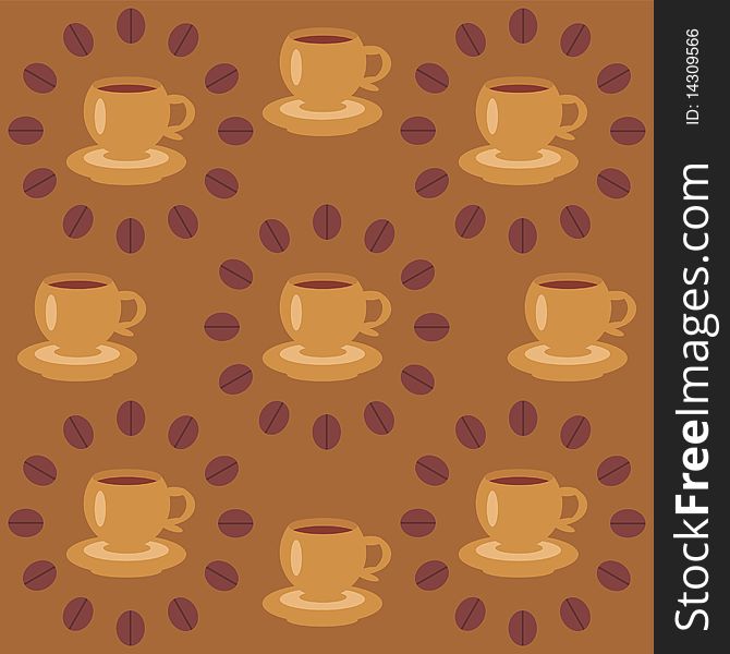 Background with cups of coffee on brown