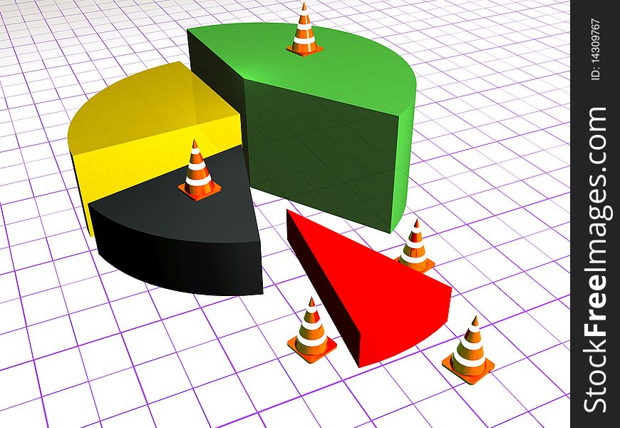 Precautionary cones and diagram, checkered background.