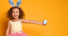 Cute Little Child Girl Wearing Bunny Ears On Easter Day. Royalty Free Stock Photography