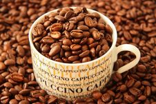 Coffee Beans In A Cappuccino Cup Royalty Free Stock Photography Coffee Beans In A Cappuccino Cup Royalty Free Stock Photography