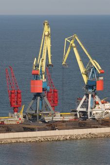 Two Heavy Duty Cranes Working In The Port Stock Photo Two Heavy Duty Cranes Working In The Port Stock Photo