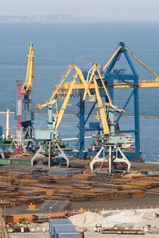 Huge Cranes Working At The Commercial Dock Royalty Free Stock Image Huge Cranes Working At The Commercial Dock Royalty Free Stock Image
