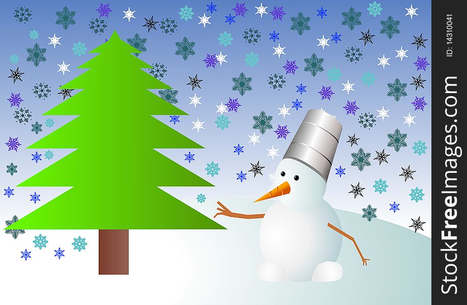 Illustration Vector Of Christmas Tree And Snowman