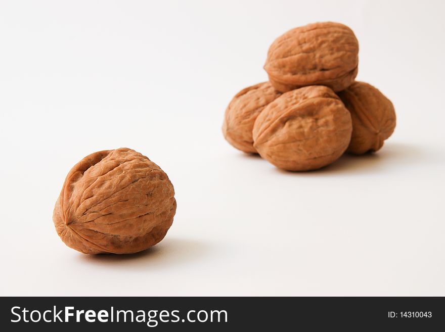 Walnuts close up isolated on white background