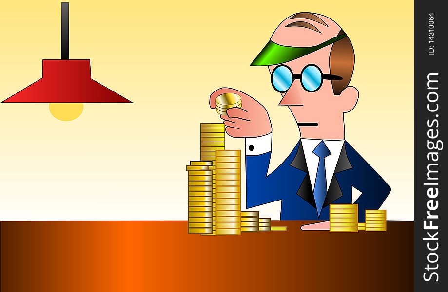 Illustration vector background of man that counts money or coins business concept or businessman illustration. Illustration vector background of man that counts money or coins business concept or businessman illustration