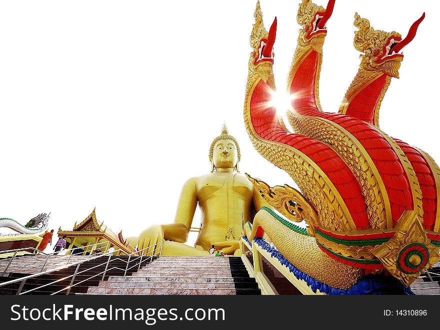 Big golden buddha on white background. Big golden buddha on white background