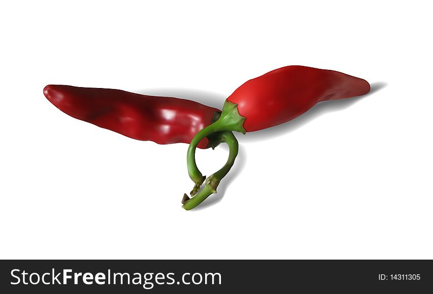 Couple of red hot peppers on white background. Vector illustration. Mesh is used
