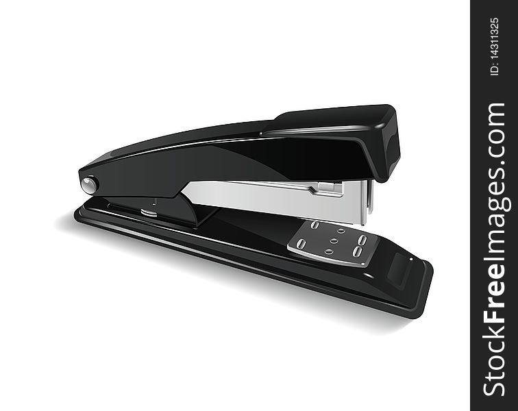 Black stapler on white background. Vector illustration
