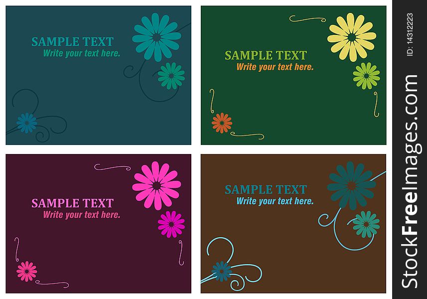 3x4 cards in varying color schemes. Each card has three flowers and decorative scrollwork. Space is available for text: friendly card, business advertisement, party invitation...any artistic venture!
Vector image can be scaled to any size. 3x4 cards in varying color schemes. Each card has three flowers and decorative scrollwork. Space is available for text: friendly card, business advertisement, party invitation...any artistic venture!
Vector image can be scaled to any size.