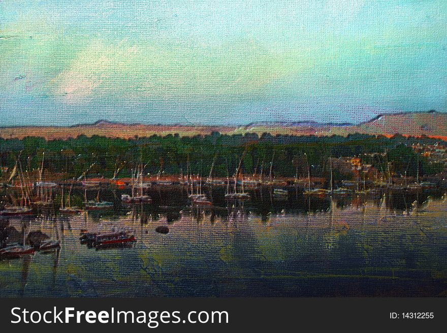 Original oil painting of A Feluccas on the nile. Original oil painting of A Feluccas on the nile