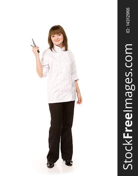 Attractive Ñook girl holding a knife - isolated on white