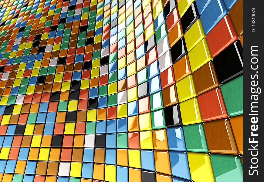 A wall of mosaic in the shape of squares