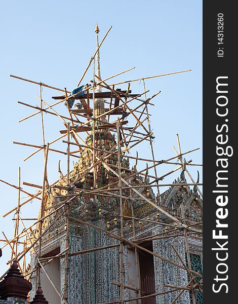 Repair roof of temple in bangkok,art of thailand