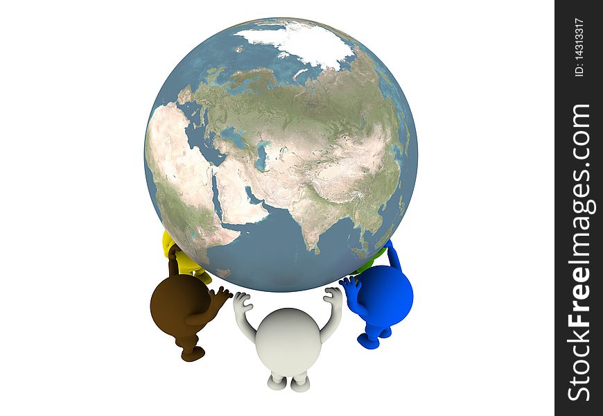 Group of smileys supported the Globe. Concept render. Group of smileys supported the Globe. Concept render