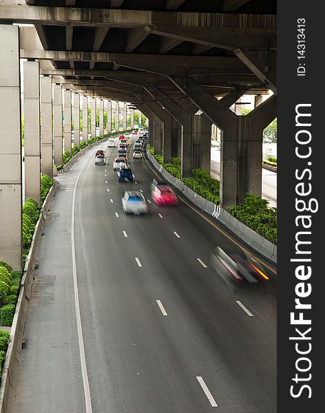 Road under the highway in bangkok. Road under the highway in bangkok