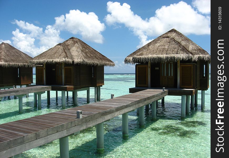 Water bungalow in the sea at a holiday resort. Water bungalow in the sea at a holiday resort.