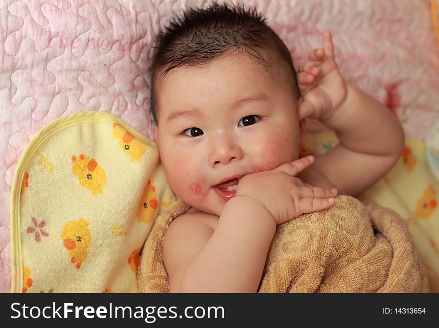 Lovely chinese baby just have a warm bath. Lovely chinese baby just have a warm bath