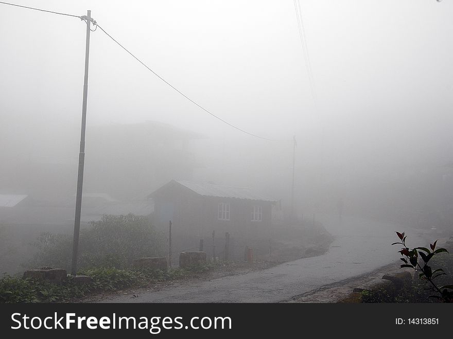 Mist of the mountain village in India. Mist of the mountain village in India