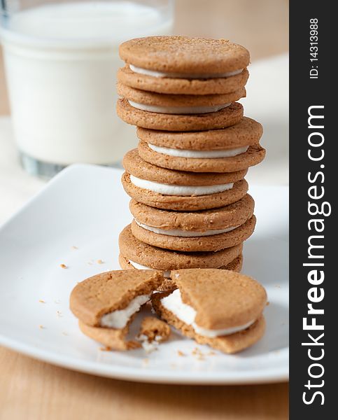 Ginger Cookie Tower on plate with milk glass