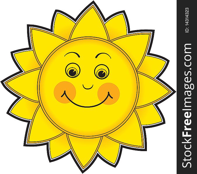 Illustrated yellow smiling sun , black outline