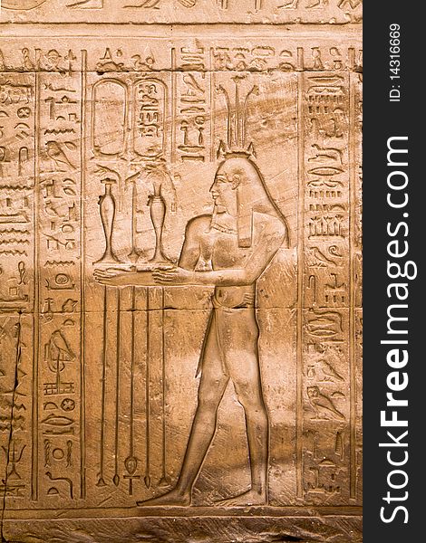 Closeup on ancient hieroglyphs in egyptian temple. Closeup on ancient hieroglyphs in egyptian temple