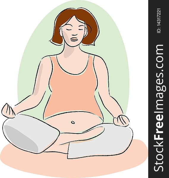 Pregnant woman meditating sitting on a pad