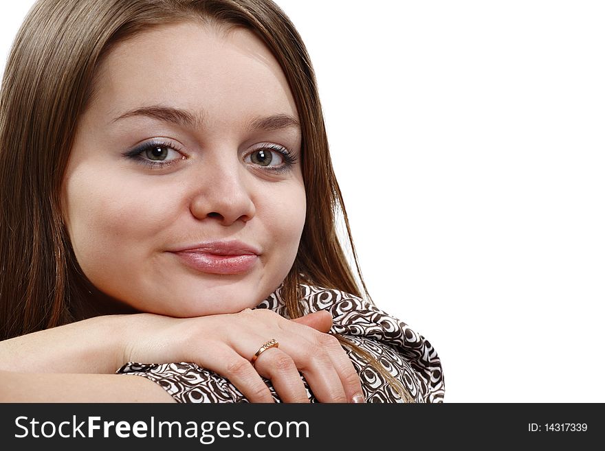 Portrait of a young attractive model posing on white