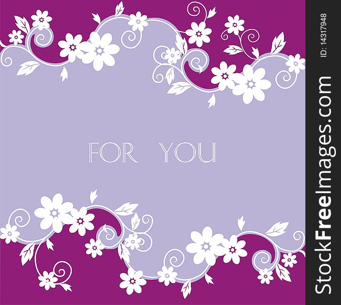 Postcard with flowers on violet background. Vector illustration. Postcard with flowers on violet background. Vector illustration
