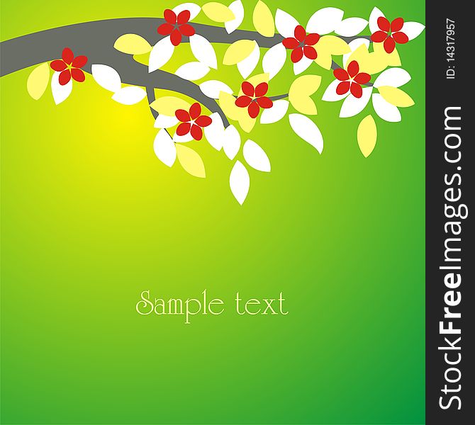 Postcard with beautiful spring branch. Vector illustration.