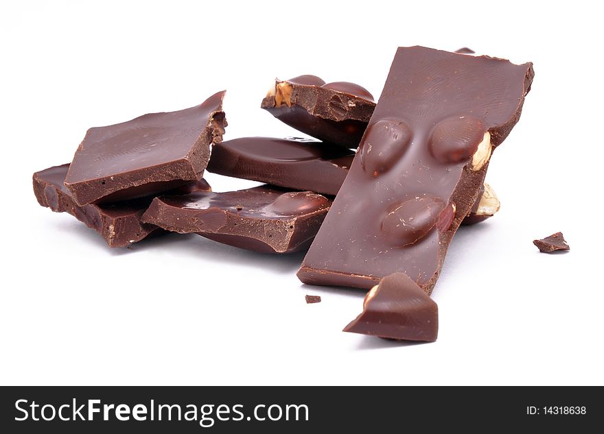 Picture of pieces of chocolate on a white background