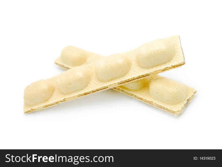 Chocolate filled wafers isolated on white