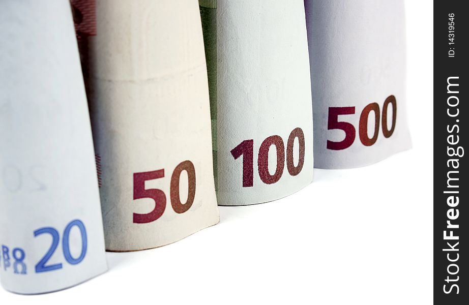 Euro banknotes money on white background